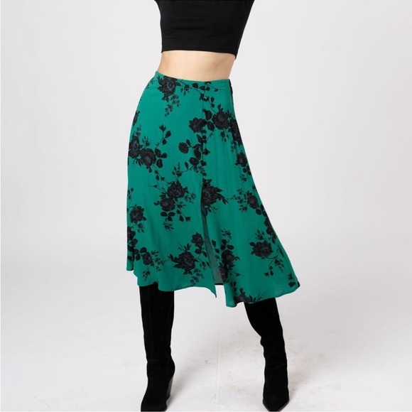 Band of gypsies Etta emerald green boho cottage core midi skirt M NWT - Picture 3 of 11